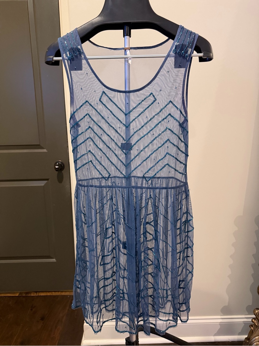 Free People Blue Sheer Beaded Embroidered Mini Dress XS - Picture 3 of 17